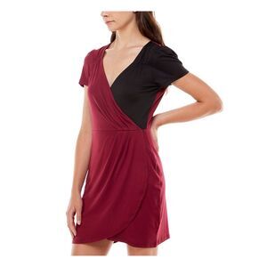 ULTRA FLIRT Womens Faux Wrap Short Dress Red Short Sleeve Pullover Juniors S